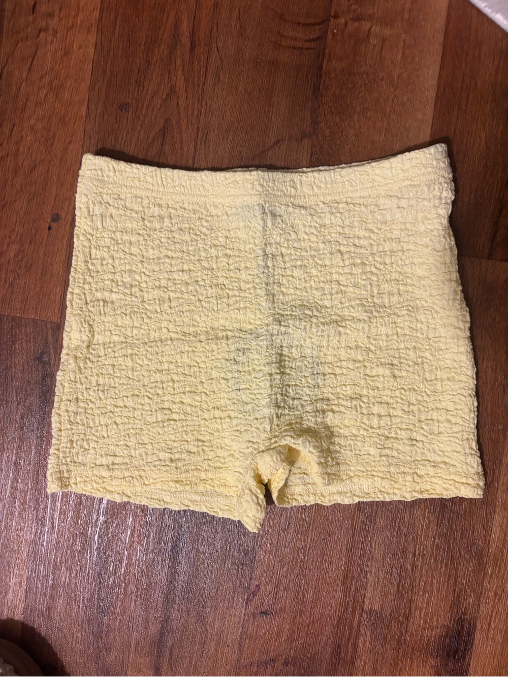 White Fox Boutique Textured Pale Yellow Bike Shorts